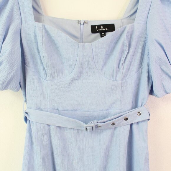 Lulus Dedication to Detail Light Blue Puff Sleeve Belted Mini Dress Size M - Picture 4 of 9